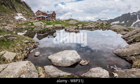 The Bremer Hut mountain refuge in the Gschnitztal valley of the Stubai ...