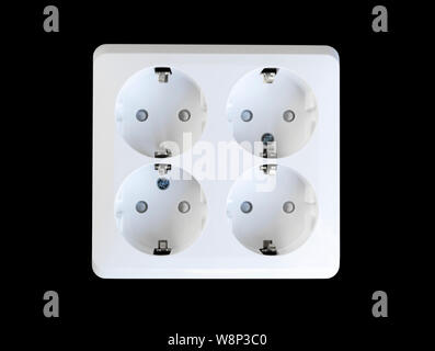 Electric Outlet isolatedd on black background. Electric voltage socket isolated on black. Stock Photo