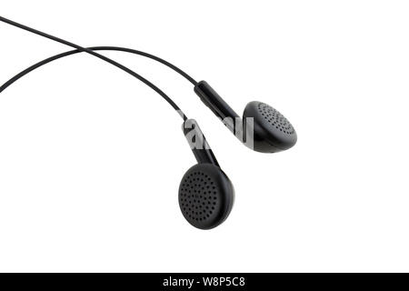 Black earbuds isolated on white background Stock Photo