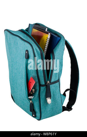 Blue backpack isolated on white background Stock Photo