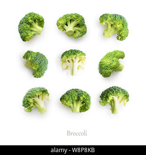 Seamless pattern with broccoli. Broccoli isolated on the white background, top view. Stock Photo