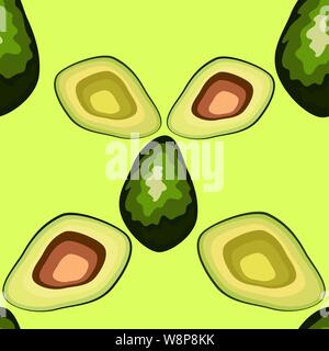 Avocado seamless pattern on background. Whole and cut avocado Stock Vector