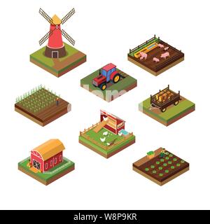 Isometric Illustration of Farms Objects Stock Vector