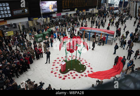 Waterloo station, London, UK. 29th October, 2015. Thousands of uniformed personnel, from the Royal Navy, Army, RAF and their supporters take part at 4 Stock Photo