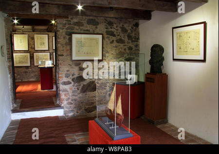 An exhibit at the Portuguese Museum explains the history of Colonia Del Sacramento, a designated World Heritage Site located in the country of Uruguay Stock Photo