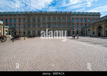 Stockholm, Sweden -- July 18, 2019. A wide angle photo of the the Royal Palace in Stockholm. Stock Photo