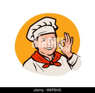 Funny chef. Cooking, restaurant menu logo or label. Vector illustration Stock Vector