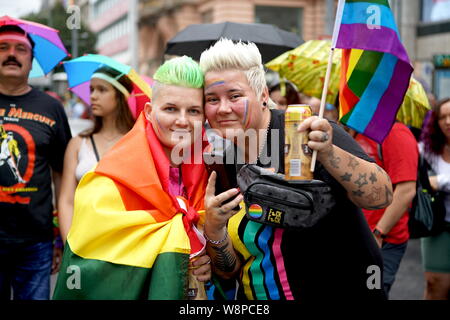 Prague, Czech Republic. 10th Aug, 2019. People participate in the Pride Parade in Prague, capital of the Czech Republic, on Aug. 10, 2019. Hundreds of thousands of participants took part in this annual event in Prague on Saturday. Credit: Dana Kesnerova/Xinhua Stock Photo