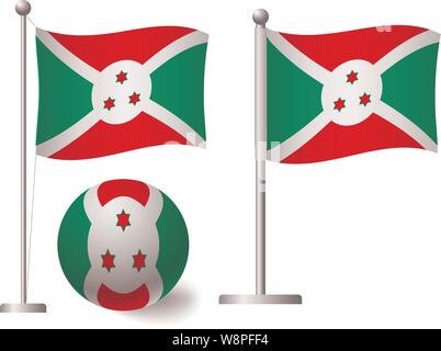 Burundi flag on pole and ball. Metal flagpole. National flag of Burundi vector illustration Stock Vector