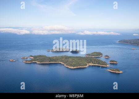 Aerial View of Pasley Island during a vibrant sunny summer morning. Located near Vancouver, British Columbia, Canada. Stock Photo