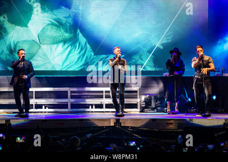 Falls Park Belfast, Ulster, Ireland 11th August, 2019. Boyzone plays West Belfast Festival. More than 12,000 people attended Boyzone Gig in Falls Park tonight.This to to be the bands last gig on the Island or Ireland Credit: Bonzo/Alamy Live News Stock Photo