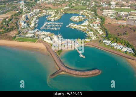 Aerial view of the Cullen Bay Marina, in Darwin City, Northern Territory, Australia. Stock Photo