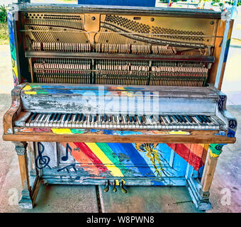 Old painted up jazz piano in well played condition. Stock Photo