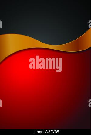 Contrast red and black background with bronze wave. Vector design Stock Vector