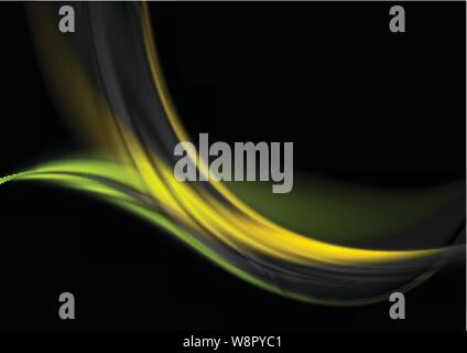 Green and yellow glowing waves on black background. Vector illustration Stock Vector