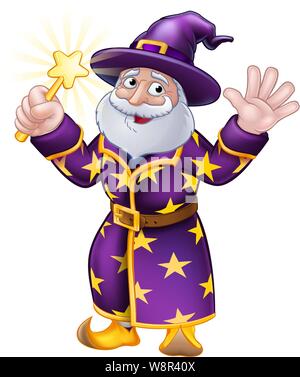 Wizard with Wand Cartoon Character Stock Vector