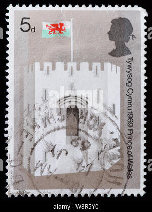 Great Britain Postage Stamp - Caernarvon Castle Stock Photo