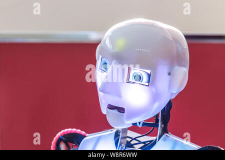 Head with the lightning eyes of humanoid robot