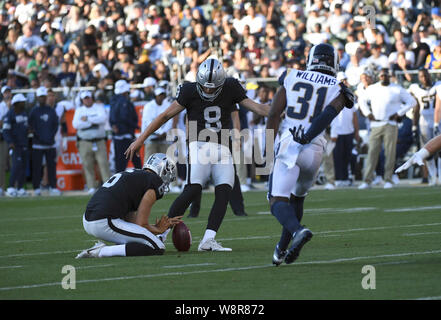 Oakland Raiders, kicker Daniel Carlson leaves the field after kicking the  game winning field goal in the Raiders-Arizona Cardinals game at State Farm  Stadium in Glendale, Arizona on November 18, 2018. The