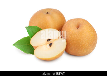 Fresh asian pears with leaf isolated on white background Stock Photo