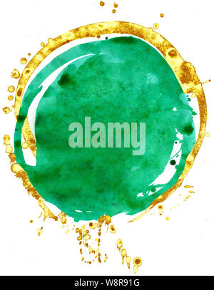 Coloured Watercolor Background. Green and gold circle Stock Photo
