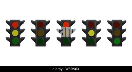 Set of traffic lights. Red, yellow and green. Vector illustration. Stock Vector