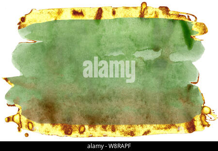 Coloured Watercolor Background. Green and gold brush strokes Stock Photo