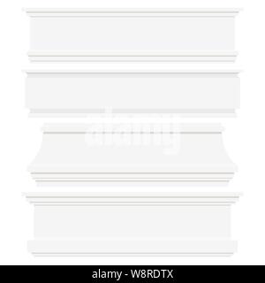 Set of white plastic or wood baseboards isolated on white background. Stock Vector