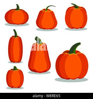 Cartoon flat style colorful pumpkin icons set. Stock Vector