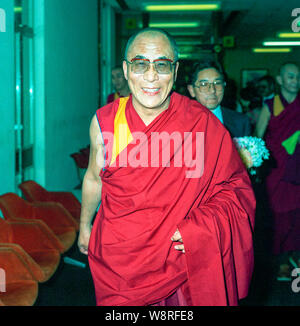 His holiness the Dalai Lama arriving at London's Heathrow Airport in June 1989 Stock Photo