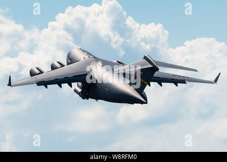 A Boeing C-17 Globemaster III from the 452nd Air Mobility Wing of the United States Air Force at the Volkel airbase in The Netherlands. Stock Photo