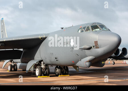 A Boeing B-52 Stratofortress strategic bomber aircraft of the United States Air Force at Fairford, United Kingdom. Stock Photo
