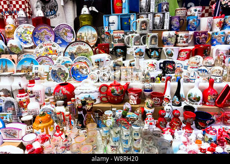 Tourist shopping, Croatian souvenirs on display at a stall. Zagreb, Croatia, Europe, EU. Stock Photo