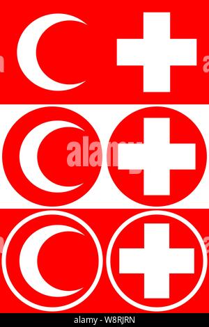 Medical cross and medical crescent. A set of options for medical symbols. Vector illustration Stock Vector