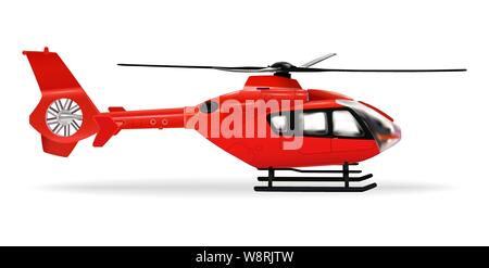 Red copter. Passenger civilian helicopter. Realistic object on white background. Vector illustration Stock Vector
