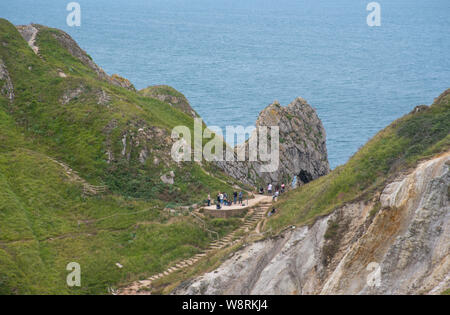 Lulworth Dorset United Kingdom 21 July 2019  -:   Looking down on walkers heading down to durdle door Stock Photo
