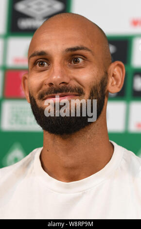 Bremen, Germany. 11th Aug, 2019. Newcomer Ömer Toprak from Werder Bremen introduces himself at a press conference. Toprak comes on loan with purchase option from Borussia Dortmund. Credit: Carmen Jaspersen/dpa/Alamy Live News Stock Photo