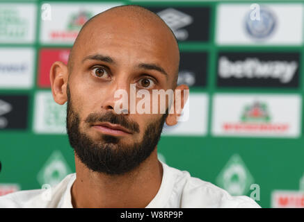 Bremen, Germany. 11th Aug, 2019. Newcomer Ömer Toprak from Werder Bremen introduces himself at a press conference. Toprak comes on loan with purchase option from Borussia Dortmund. Credit: Carmen Jaspersen/dpa/Alamy Live News Stock Photo