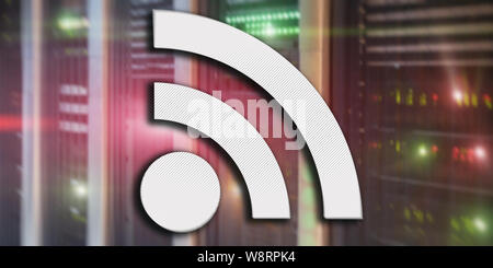 Icon WiFi on datacenter blurred background. Telecommunication concept. Stock Photo