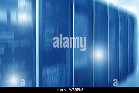 Row of server racks. Supercomputer modern datacenter Stock Photo