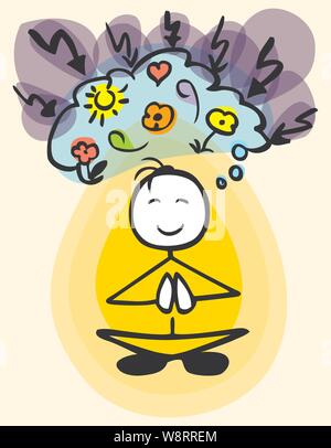 Meditating stickman ususal head and an aura thinking positive colored by jziprian Stock Vector