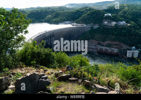 Kariba Dam, dam wall with hydroelectric plant, Zambia, Zimbabwe, Stock Photo