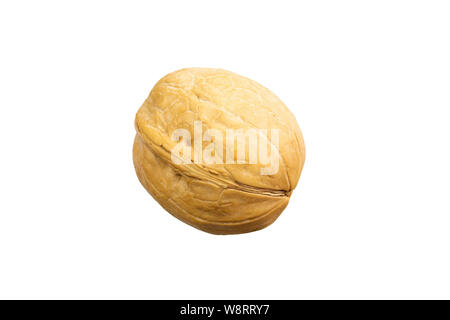 Walnut isolated on white background. Walnut close-up isolate. The texture of the walnut in the shell. Stock Photo