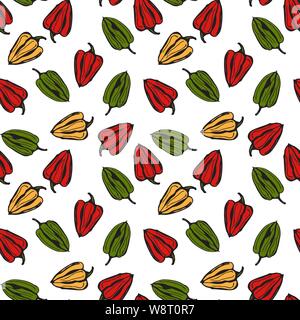 Bell pepper vector seamless pattern. Colorful pepper on white background Stock Vector