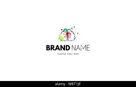 Vector logo on which an abstract image of the silhouette of the brain in the center of which is colored circles. Stock Vector