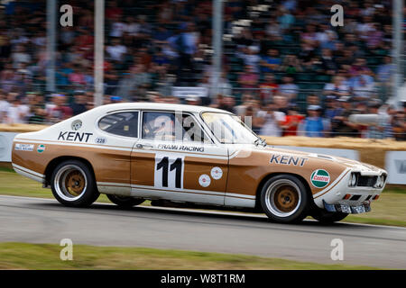 1972 Ford Capri RS2600 ETCC racer with driver Doug Titford at the 2019 Goodwood Festival of Speed, Sussex, UK. Stock Photo