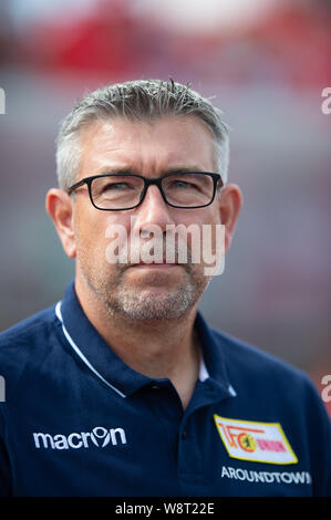 Halberstadt, Germany. 11th Aug, 2019. Soccer: DFB Cup, Germania Halberstadt - 1st FC Union Berlin, 1st round in Friedensstadion. Berlin coach Urs Fischer is about to play in the stadium. Credit: Swen Pförtner/dpa - IMPORTANT NOTE: In accordance with the requirements of the DFL Deutsche Fußball Liga or the DFB Deutscher Fußball-Bund, it is prohibited to use or have used photographs taken in the stadium and/or the match in the form of sequence images and/or video-like photo sequences./dpa/Alamy Live News Stock Photo