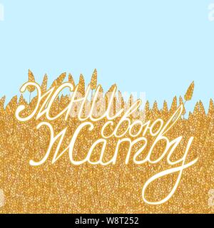 abstract vector cartoon doodle wheat background with russian lettering reap your harvest Stock Vector