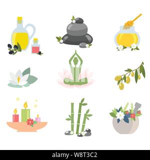 Spa collection, Set Candle Rock. Essential Oil Stock Vector
