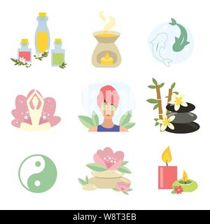 Spa collection, yoga. Candle Rock. Essential Oil Stock Vector